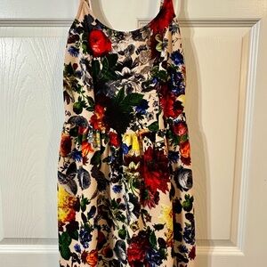 Women’s Beige Floral Print Sundress with Multicolor Blooms.